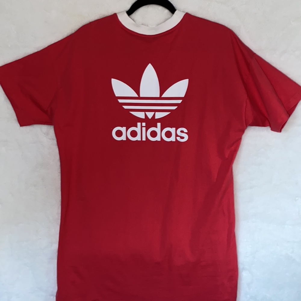 adidas originals red coral white t shirt dress trefoil women’s large